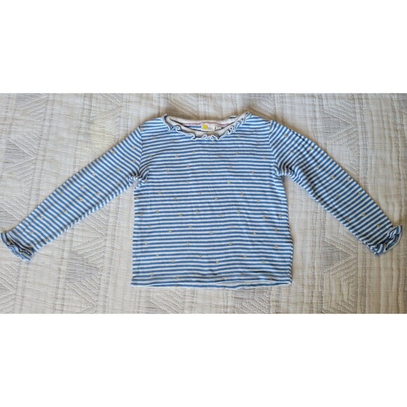Boden Other - Boden Girls 5-6Y Striped Long Sleeve Top Blue White Gold Stars Ruffle Trim Cotto